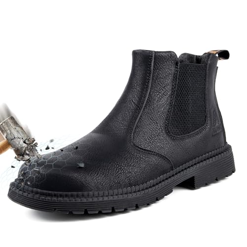 Image of Unisex-Adults Steel Toe Chelsea Boots, Men's Industrial Construction Shoes, Waterproof, Lightweight, Comfortable, Non-slip Safety Boots