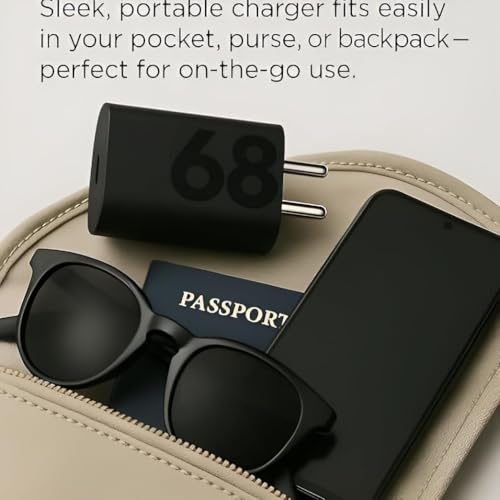 Image of Techbown 68W USB-C Fast Charging Adapter Compatible with Edge 60 Pro, Razr 50 Ultra, Razr 60, Moto G85, G84, G54, G35, G45, E40, ThinkPhone 25 | GaN Technology | 1M C to C Cable - Black