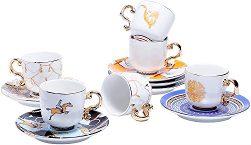 Tea Cup and Saucer Set 6,Ceramic Coffee Cup Sets Turkish Coffee Cup Espresso Coffee Cup Tea Cups