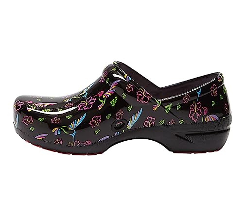 Image of Anywear SR Angel Slip Resistant Work Shoes for Women - Fluid Resistant Nursing Clogs - All Day Comfort Gardening, Nurse Clogs & Chef Shoes - Tropical Hummingbirds - 10 Women /8 Men