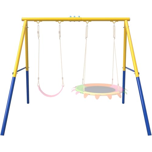 SMkidsport Heavy-Duty Steel Swing Stand for Outdoor, 500lb Capacity Universal Swing Frame, Adult-Rated Anti-Tip Design for Porch/Backyard, Easy Tool-Free Assembly, Yellow
