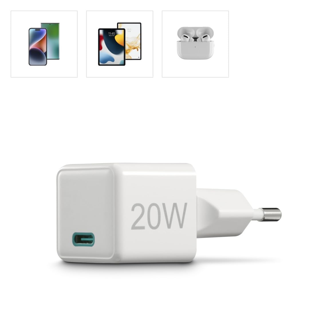 Hama Ładowarka sieciowa 20 W mini 1x USB C (kompaktowa, szybka, do ładowania telefonu, Quick Charge, Power Delivery, mała, szybkie ładowanie) biała