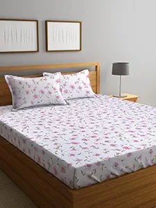 Ambra Linens 180TC Premium Bed Sheet Set, Bed Sheet Double Bed, 100% Cotton Bed Sheet, Soft & Smooth Flat Sheets, Bed Sheet for All-Season Use, 1 Bedsheet and 2 Pillowcases (Queen Size)