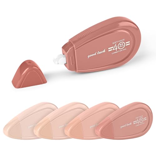 Valtiner 5個入り ホワイト修正テープ 32.81フィート かわいい修正テープ 瞬間修正用 使いやすいアプリケーター オフィスや学校用品用 (ピンク)