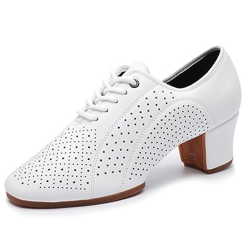 Latin Dance Shoes for Women Breathable Rubber SoleWomen's Social Dance Shoes Fashion Beginners Outdoor Performance Party Dance Shoes (Color : White-5CM/1.96In, Size : 8.5)