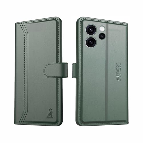 Image of AIBEX Compatible for Oppo Reno 15 Pro 5G Flip Cover Leather Finish | Inside TPU with Card Pockets | Wallet Stand | Complete Protection Flip Case Green