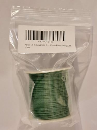 Perlin 75m Waxed Cotton Cord, 1mm Diameter, Green, Beading Jewelry Making Thread, Green,silver, 1 mm - Image 3