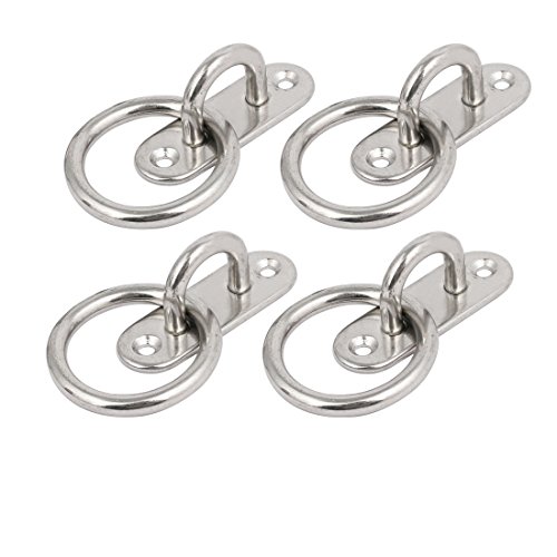 Aexit 4pcs 316 Home Hardware Stainless Steel 6mm Thick Oblong Sail Shade Pad Eye Plate w Ring Model:38as401qo455