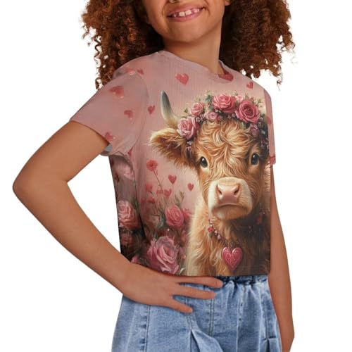 Image of Kids T Shirt Short Sleeve Crop Tops for Girls Summer Clothes Pullover Tees Shirt 5-14