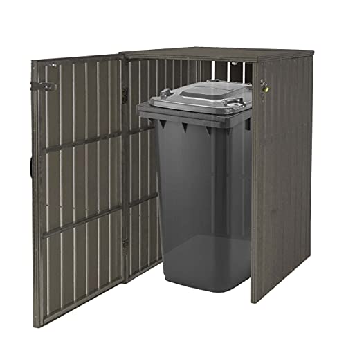 Mendler 1er WPC-Mülltonnenverkleidung HWC-J28, Mülltonnenbox, Metall Holzoptik, erweiterbar 240l - grau – Bild 3