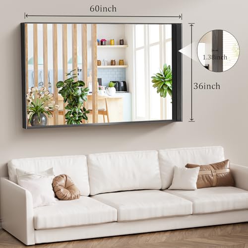 Image of Koonmi Bathroom Wall Mirror, 60x36 Black Mirror for Over Sink