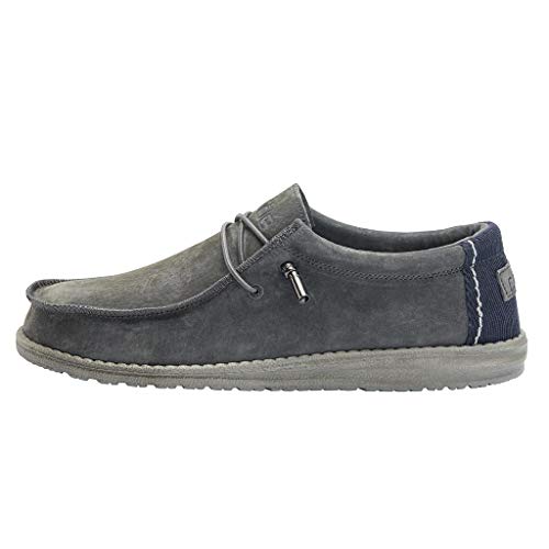 Image of HEYDUDE Men's Wally Suede Grey Size 6 | Men's Shoes | Men's Lace Up Loafers | Comfortable & Light-Weight