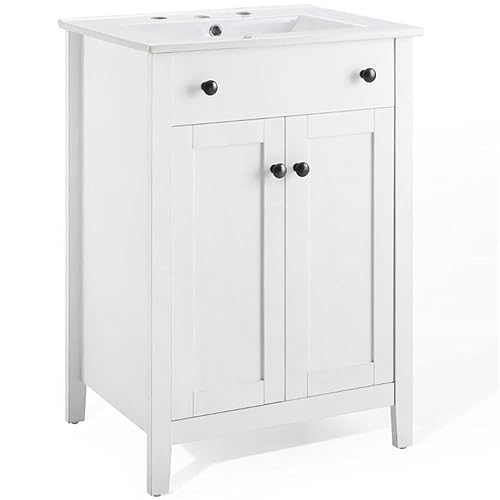 Modway Nantucket Bathroom Vanity Cabinet, 24" with White Sink