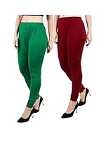 WoMenLi Women's Green and Maroon Bio Washed Plus Size Women Leggings Skinny Fit Leggings Solid Churidar Leggings(5XL, Pack of 2 Leggings)