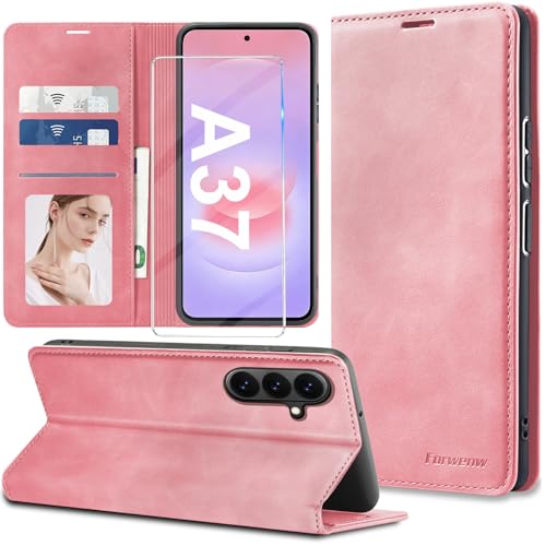 Étui protection Samsung Galaxy A37 5G rose antichoc à rabat cuir et film écran