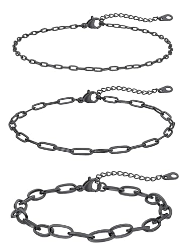 Image of FaithHeart Waterproof Ankle Bracelets for Women, 1 /2 /3Pcs Non Tarnish Stainless Steel Layered Anklet Set Paperclip Figaro Cuban Link Chain Dainty Summer Beach Jewelry Gift Adjustable Size