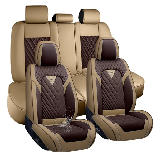 Housses de siège de voiture en cuir marron-beige pour voyager en famille en Toyota Camry