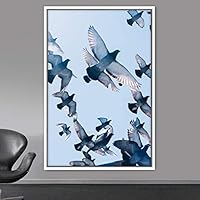 Framed Canvas Wall Art Flock of Birds Beach Birds Expressive Group Living Room Multicolor Photography - 16x24 inches