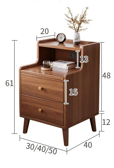 ベッド サイドテーブル 木目調 2段 引き出し エレガント