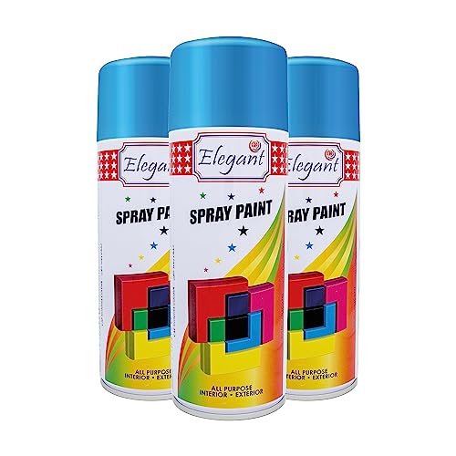 Elegant Spray Paint – Light BLUE – 400ML – PACK OF 3, 3-Pack (400ML x 3 Pcs) – All Weather Multipurpose DIY Paint – Color for Metal & Wood – Durable & Corrosion Resistant - Perfect for Outdoor Use