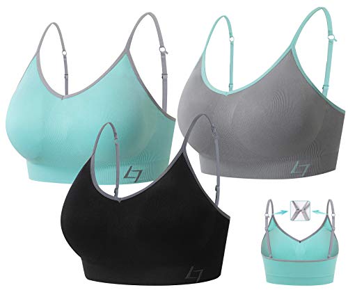 FITTIN Cross-Over Sports Bra Pack of 3 - Padded Seamless Med Impact Support for Yoga Gym Workout Fitness Medium