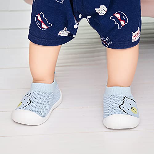 Pluatyep Infant First Walk Non-Skid Shoes Toddler Baby Boys Girls Soft Sole Fashio Breathable Knitted Mesh Socks Shoes Slip-on Sneakers Indoor Outdoor BlueBear,M, 12-18 months