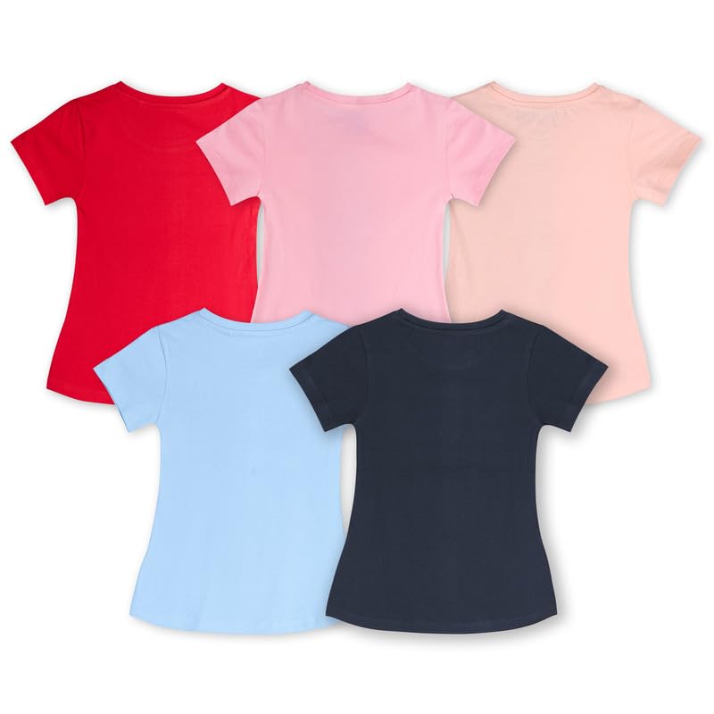 Image of Real Basics Girl's Regular Fit Half Sleeve Multicolor Tshirts Combo Pack (Set of 5)