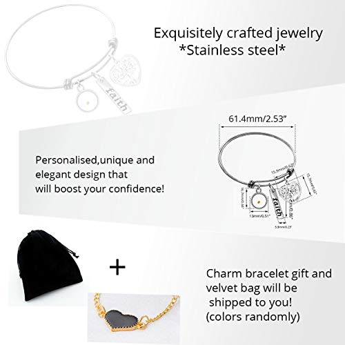 Image of Uloveido Stainless Steel Tree of Life Bangle Mustard Seed Pendant Faith Cuff Bracelet Gifts for Women Teen-Girls Y639