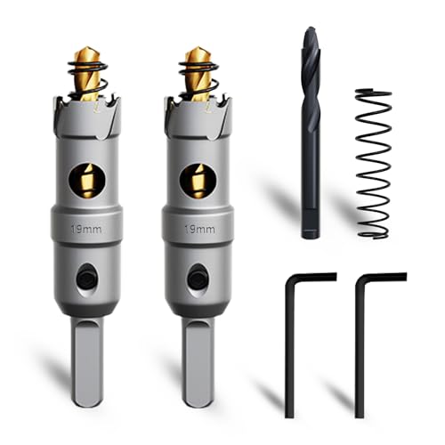 METOTY 19mm 2PCS Carbide Hole Saw Set,Heavy Duty Tungsten Carbide Tipped Hole Cutters Set with a nitrided Step Drill and L-flench, for Steel Iron,Aluminum,Stainless stell,Plastic