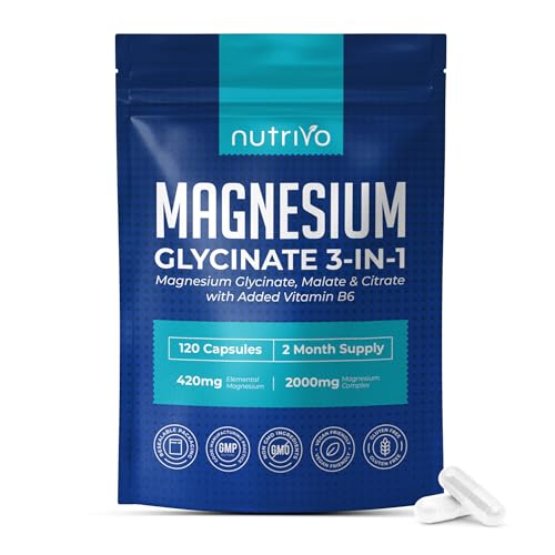 Magnesium Glycinate 3-in-1 Complex 2000mg | Magnesium Glycinate Malate & Citrate with Vitamin B6 | 120 Capsules - 2 Months Supply | High Absorption | No Fillers or Binders | 3rd Party Tested