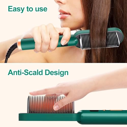 Image of Premium 3-in-1 Hair Straightener Brush for Women | Ceramic Ionic Hair Straightening Brush & Electric Straightener Comb | 5 Heat Settings, 30 Sec Fast Heating, Anti-Scald Design | Smooth, Silky & Frizz-Free Hair