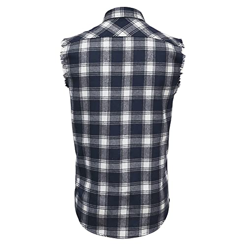 LOGEEYAR Men's Sleeveless Shirt Plaid Flannel Button Down Casual Vest Shirts4