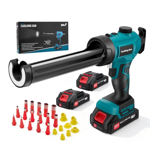 Pistola de Silicona Eléctrica Inalámbrica, Pistola de calafateo eléctrica con 2* 2000 mAh Batería, control de velocidad continuo, luz LED, accesorios especiales para cartuchos de 300 ml, para sellar