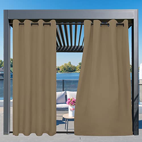 Image of Easy-Going Outdoor Curtains for Patio 1 Panel, 54x108 inch, Khaki | Waterproof, Windproof, Weatherproof Privacy Outdoor Curtains for Cabanas Porches and Pergolas, Grommet Top and Tab Bottom