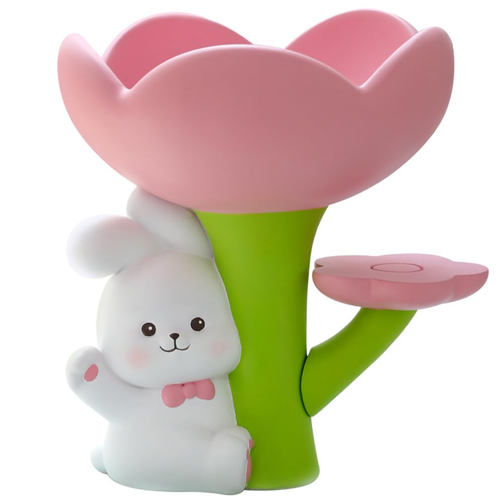 H&W Rabbit Statue,Cute Candy Dish for Office,Lotus Key Bowls for Entry Table,Resin Statues Sculptures Home Décor,Unique Funny Candy Bowl Decorative,Key Storage Container