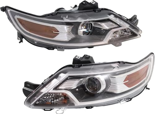 Image of Headlights Assembly Compatible With 2010 2011 2012 Ford Taurus Halogen Replacement Head Light, Driver and Passenger Side,Pair Chrome Housing Amber Side For Ford Taurus 10 11 12 SE SEL