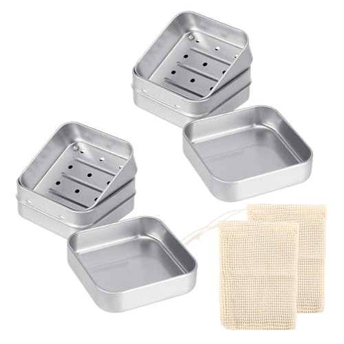 2 Piezas Jabonera de Aluminio, Caja de Jabón de Viaje Impermeable con Tapa y Rejilla de Goteo Extraíble, Jaboneras para Pastillas de Jabón, Caja de Almacenamiento Portátil para Casa, Camping y Viajes