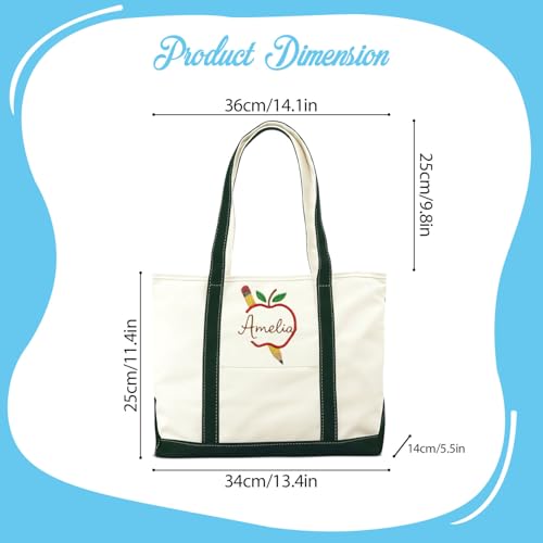 Personalized Teacher Embroidered Canvas Tote Bag, Custom Embroidery Tote Bag for Women with Embroidered Name2