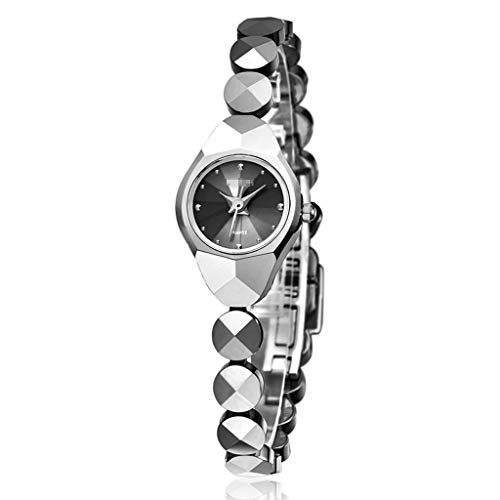 LZ Señora de la Moda Reloj de Pulsera de Cuarzo Brazalete de Cristal, Relojes Mujeres de la oblea Banda de Reloj, Correa de Cierre Plegable, Novio Regalo (Color : Sliver Black)