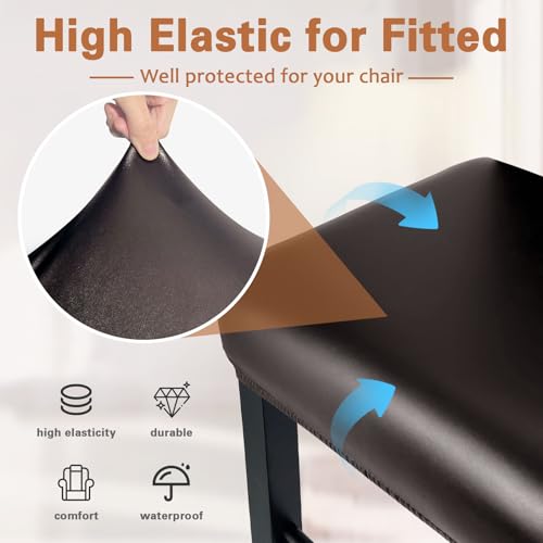 Image of PU Leather Bar Stool Covers Rectangular, 100% Waterproof Stool Covers Rectangle Super Stretch 20% Thicker Leather Saddle Stools Cover Rectangular Counter Bar Stools with Elastic Band (6 PCS, Brown)