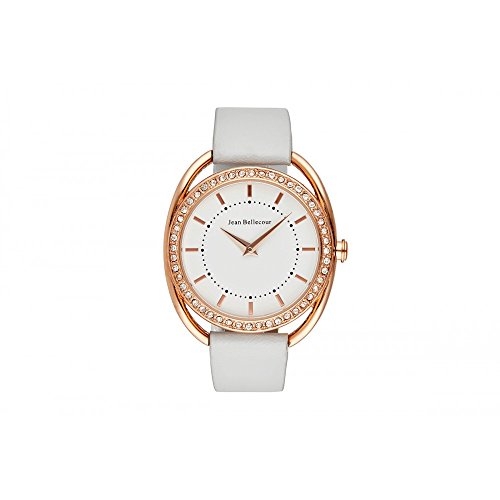 Jean Bellecour Montre Mixte Adulte Quartz- Affichage Analogique Bracelet Cuir Blanc et Cadran Blanc JBN08