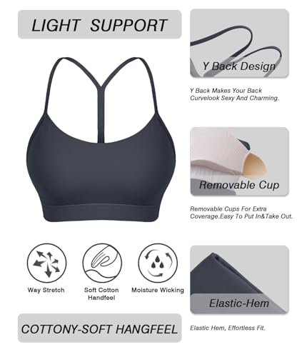 Image of Comper Y Back Sports Bra for Women Low Impact Racerback Workout Bras Sexy Thin Straps Yoga Bras with Removable Pads