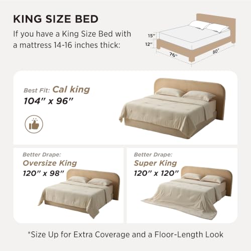 Image of Bedsure Super King Comforter Set - Beige Soft Bedding for All Seasons, Cationic Dyed Bed Set, 3 Pieces, 1 Super King Size Comforter (120 inchx120 inch) and 2 Pillow Shams (20 inchx36 inch+2 inch)