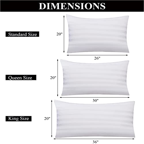 Image of 100% Egyptian Cotton Pillow Protectors Set of 2, 600 Thread Count Queen Size Bed Pillow Cases with Zipper, Sateen Weave Cooling Pillow Cases Quiet and Breathable Easy Care (2PCS, Striped White)