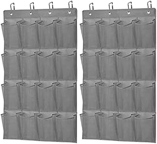 Merb Home 2 Pack Shoe Storage Organizer with Innovative Hook - Hang 2 Racks on 1 Door or on different Doors - Hanging Door Rack- 16 Pockets - Foldable Hanging Storage Organizer (4 Rows of pockets)