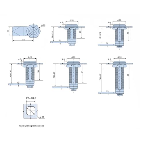Serrure triangulaire allongée MS705-36 type S pour boîte