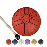 タングドラム ハンドパン スチール製 3インチ 6音 手作り 防水加工 携帯便利 庭園 瞑想 ヨガ 初心者 贈り物 打楽器 癒し音色 (レッド)