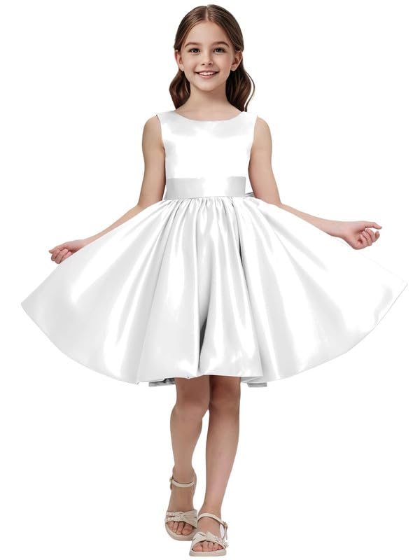 Satin Flower Girl Dress for Wedding First Communion Dresses Bow-Knot Girls Princess Party Gown TJ28