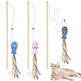 IUHKBH Cat Wands, 3 PCS Wood Cat Teaser Wands Interactive Cat Toys with Catnip Fish for Cat and Kitt