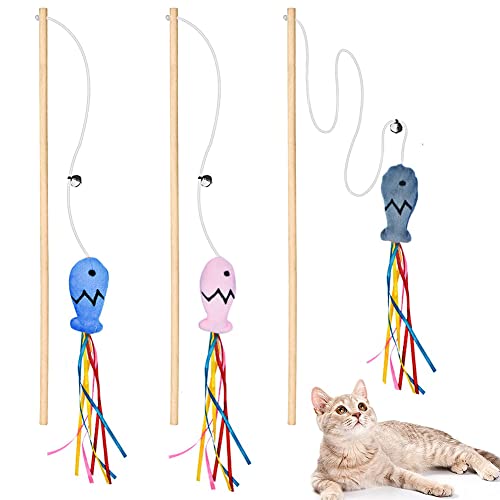 Iuhkbh Cat Wands, 3 Pcs Wood Cat Teaser Wands Interactive Cat Toys With Catnip Fish For Cat And Kitten #TOP7